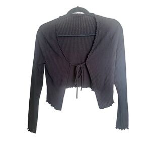 Classic Black Women's tie front 90s style  Lightweight Cardigan top Sz XS